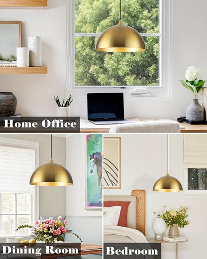 Gold Pendant Lights Kitchen Island 3 Pack, 14 Inch Gold Dome Pendant Light, Large Kitchen Pendant Light, Island Pendant Lights for Kitchen, Dining Room, Cafe