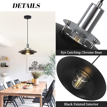 1-Light Modern Black Pendant Lights Kitchen Island, 11.8 inch Farmhouse Pendant Light, Kitchen Pendant Lighting with Double-Tier Shade, Island Pendant Light for Kitchen, Dining Room Bedroom