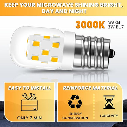 AMI PARTS LED Microwave Light Bulbs Under Hood, Warm 3000K,E17 LED Bulb for Range Hood, 8206232A Over Stove Appliance 2 Packs