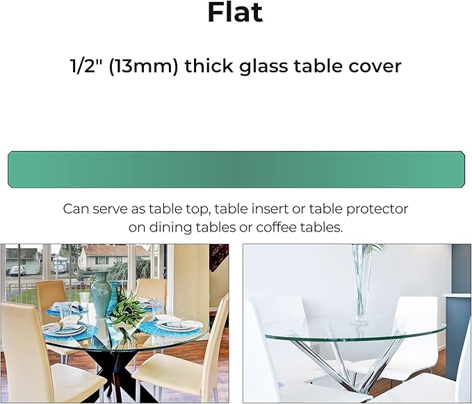 Fab Glass and Mirror 48 Inch Round Tempered Glass Table Top- (Flat Polished Edge) Table Top -1/2” Thick Round Glass Table, Dining, Coffee, and Office Tables