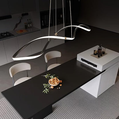 39 Inch Modern LED Pendant Light, Remote Control Dimmable Adjustable Height, DIY Kitchen Island Lighting & Dining Room Chandelier, Energy Saving Matte Black Linear Chandelier