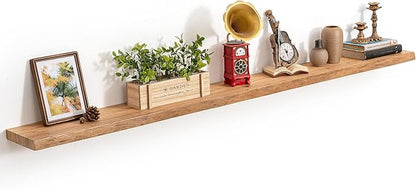 72 Inch Live Edge Floating Shelves, 8 Inch Deep Solid Elm Wood Wall Shelf, Heavy-Duty Wall Mounted Shelf with Invisible Brackets for Living Room, Bathroom, Kitchen, Set of 1, Natural Color