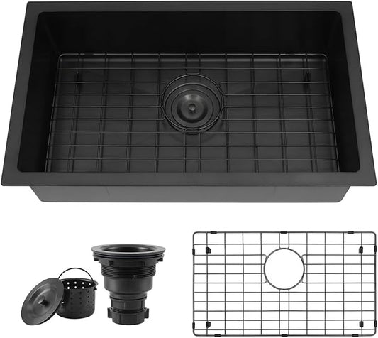 RV Kitchen Sink 25 X 15 inch,Black Undermount Kitchen Sink with 7 inch Depth,Stainless Steel Kitchen Sinks for RV,Outdoor Caming Van Sink