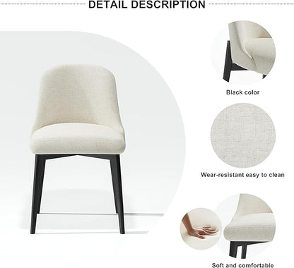 Wood Dining Chairs Set of 2, Modern Fabric Upholstered Kitchen Side Chairs with Black Wood Legs, Comfy Armless Side Chair for Living Room, Restaurant