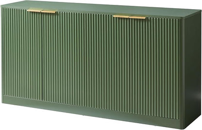 Ball & Cast 59" Modern Fluted Sideboard Buffet Cabinet with Storage,Curved Design Kitchen Coffee Bar Cabinet with 4 Doors & Shelves,Wood Credenza Cabinets Media Console for Living Room,Green