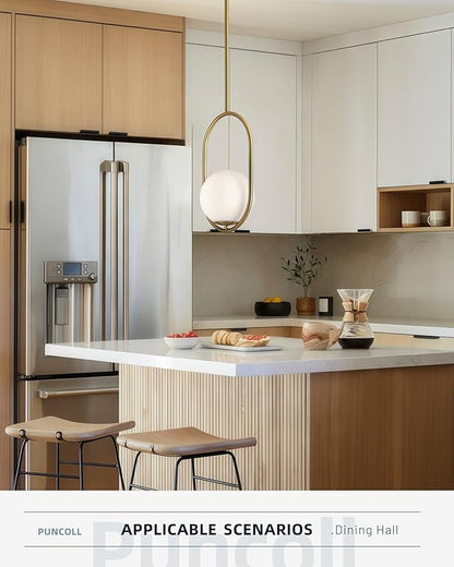 Gold Pendant Lights - 1-Light Pendant Lighting for Kitchen Island with Milky White Globe Glass - Vintage Pendant Light Fixtures - Gold Hanging Lights for Kitchen H9376-MGBG