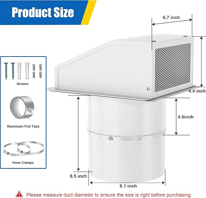 12 Inch Wall Vent Hood Exhaust Vent Cap Dryer Vent Cover with Screen and Damper, Galvanized Steel Outdoor Hooded Wall Vent for Dryer Bathroom Industrial Facilities Ventilation and Air Exhaust, White