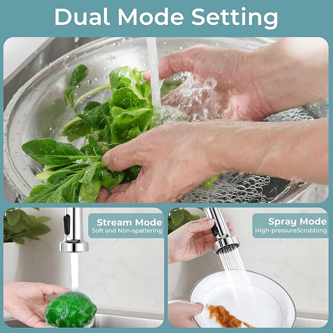 Kitchen Faucet with Pull Down Sprayer,Commercial Single Handle Stainless Steel Kitchen Faucets with Deck Plate (Chrome)