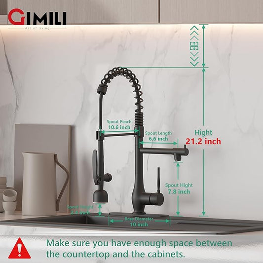 GIMILI Kitchen Faucet with LED Single Handle Kitchen Sink Faucet with Pull Down Sprayer Commercial Double-Headed Stainless Steel Kitchen Faucets Sink with Deck Plate Matte Black
