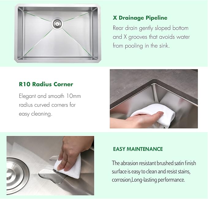 Undermount Kitchen Sink, 28 x 19 Inch Sink Kitchen16 Gauge Stainless Steel Outdoor Laundry Kitchen Sinks Single Bowl