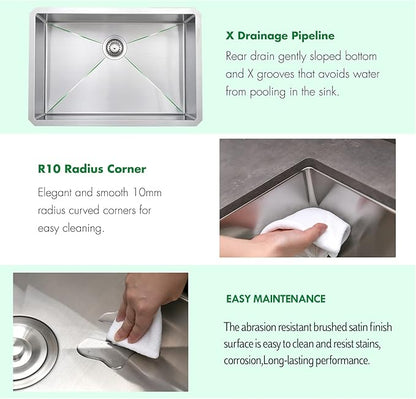 Undermount Kitchen Sink, 28 x 19 Inch Sink Kitchen16 Gauge Stainless Steel Outdoor Laundry Kitchen Sinks Single Bowl