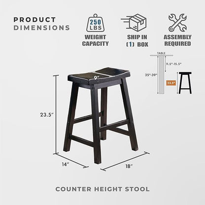 Lexicon Finnian Saddle Solid Wood Counter Height Stool Set of 2 - Saddle Kitchen Stool Dining Height Stools for Dining, Armless Counter Chair Seating, Perfect Casual - 23.5" SH Black Sand