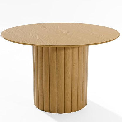 Casaphoria 46" Round Dining Table, Modern Wood Kitchen Table with Cylindrical Wide Bar Protruding Base for Living Room & Dining Room, Easy Assembly Farmhouse Furniture for 4-6, Oak