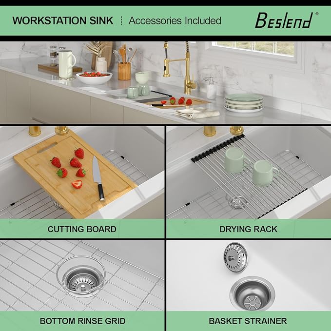 32 Granite Composite Kitchen Sink - 32x19 Inch White Granite Kitchen Sink Undermount White Quartz Sinks Ledge Workstation Classic Under Counter Single Bowl Basin
