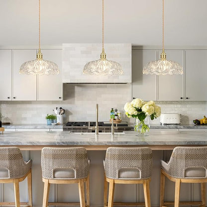 Glass Pendant Light Vintage Light Fixtures,Transparent Modern Chandelier Pendant,E26 Pendant Lights Kitchen Island,9.4inch Hanging Lamp for Bedroom Hotel Dining Room 1 Light