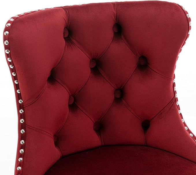 Modern Dining Chair, Mid-Century Kitchen Side Chairs with Tufted Backs, Sturdy Stable Furniture for Home Pub, Kitchen Island and Dining Room,Burgundy-Foam-setof2
