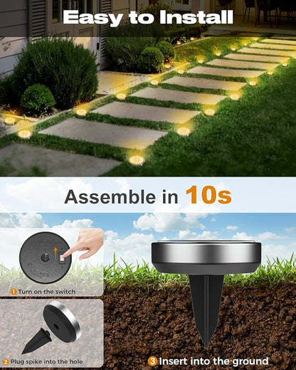 btfarm 16 Pack Solar Lights Outdoor, 8 LED Solar Ground Lights IP65 Waterproof Flat Solar Disc Light, Pathway Lights for Garden Lawn Patio Yard Path Landscape, Warm White