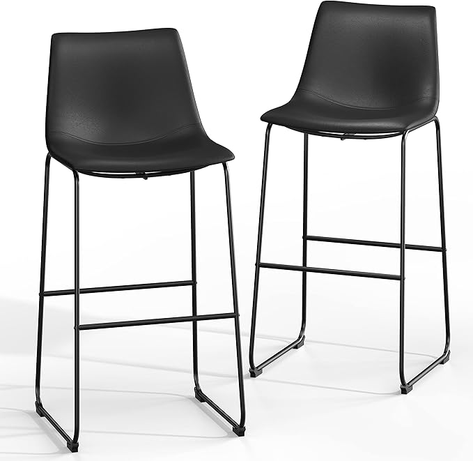 NicBex Retro Bar Stools Crazy-Horse Leather with Metal Legs Barstools, Lounge Kitchen Island Bar Stools, Set of 2, (Black Color) (A-GE17022-USSU014)