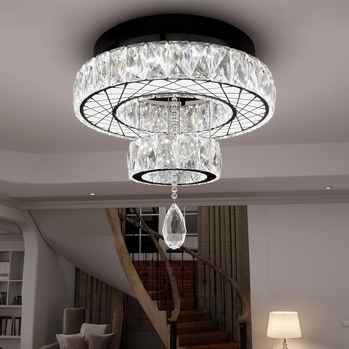 HAIXIANG Chandelier Bedroom LED Light Modern Hallway Ceiling Lighting Fixtures for Kitchen Dining Room Kitchen Remote Dimmable Black Lights