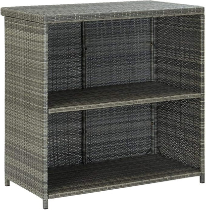3-Piece Bar Set with Shelves PE Rattan Steel Frame Indoor Outdoor Gray Bistro Table and Stools Set for Small Space Kitchen Living Room
