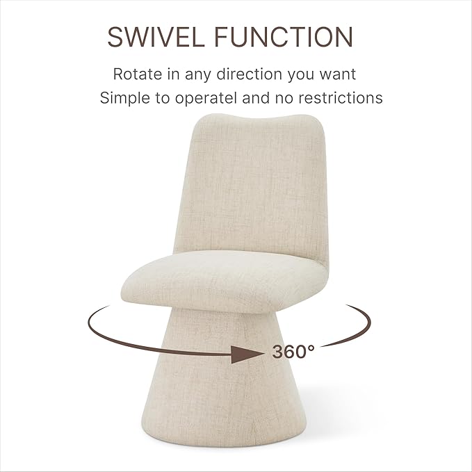 KISLOT Swivel Dining Chairs Set of 1, Modern Upholstered Dining Chair Mid Century Kitchen Chairs with High Back, 360 Degree Rotating Vanity Chair for Dining Room, Bedroom, Farmhouse, Sand