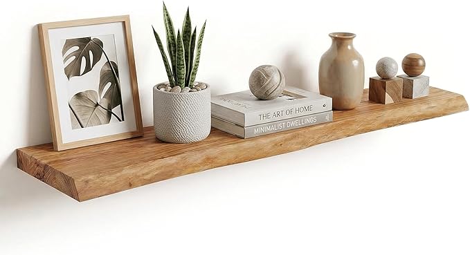 Reclaimed Elm Wood Floating Shelf for Wall, Live Edge 48"W x 9.2"D x 1.4"H, 1 Pack with Invisible Bracket, Large Wall Mounted Shelf for Living Room Bedroom Kitchen Bathroom Decor, Natural Finish