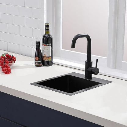 13x15 Inch Black Drop In Bar Sink, Black Small Bar Sink, Stainless Steel Bar Prep Sink, Kitchen Wet Sink for RV, Laundry, Single Bowl 16 Gauge Bar Sink with Bottom Grid, Strainer