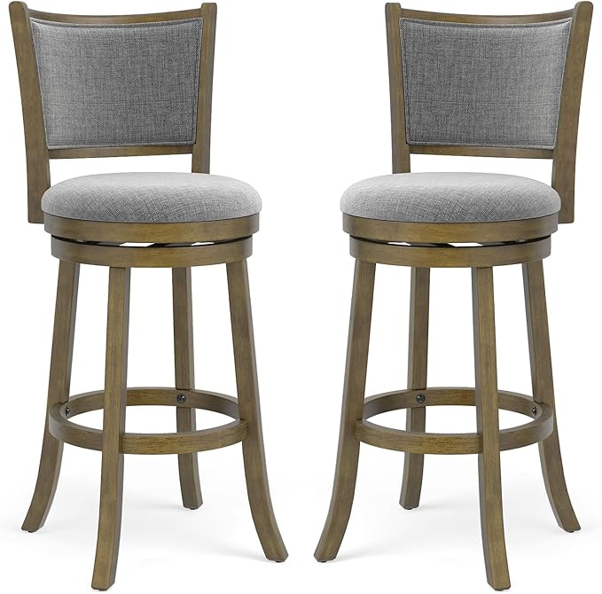 Giantex 30" Bar Height Stools Set of 2, Swivel Barstools with Rubber Wood Frame, Upholstered Seat & Footrest, Bar Chairs for Kitchen Island, Cafe, Pub