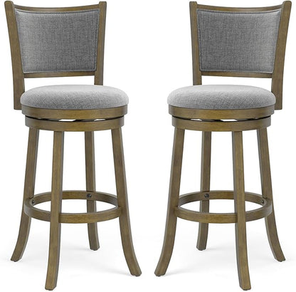 Giantex 30" Bar Height Stools Set of 2, Swivel Barstools with Rubber Wood Frame, Upholstered Seat & Footrest, Bar Chairs for Kitchen Island, Cafe, Pub