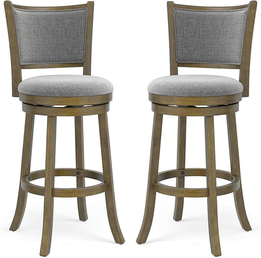Giantex 30" Bar Height Stools Set of 2, Swivel Barstools with Rubber Wood Frame, Upholstered Seat & Footrest, Bar Chairs for Kitchen Island, Cafe, Pub