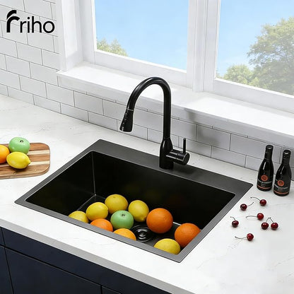 33x22 Black Drop In Kitchen Sink, 33 Inch Stainless Steel Top Mount Single Bowl Sink with Drain Strainer