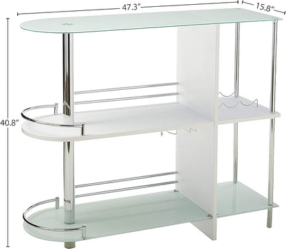 Kings Brand Furniture Bar Table with Two Tempered Glass Shelves, White