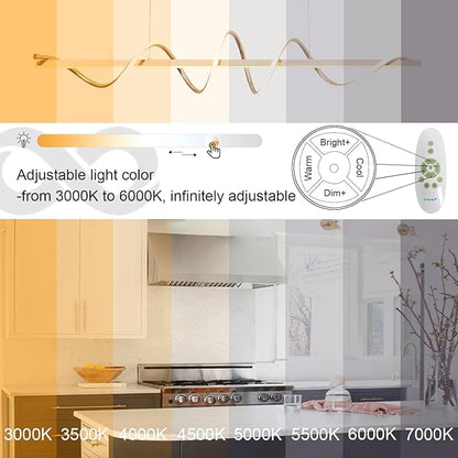 47.24" Gold Modern Chandelier for Dining Room Over Table,Gold Modern Led Pendant Light Kitchen Island Lighting Dimmable Modern Dining Room Light Fixture Creative Snake-Shaped Twist Design