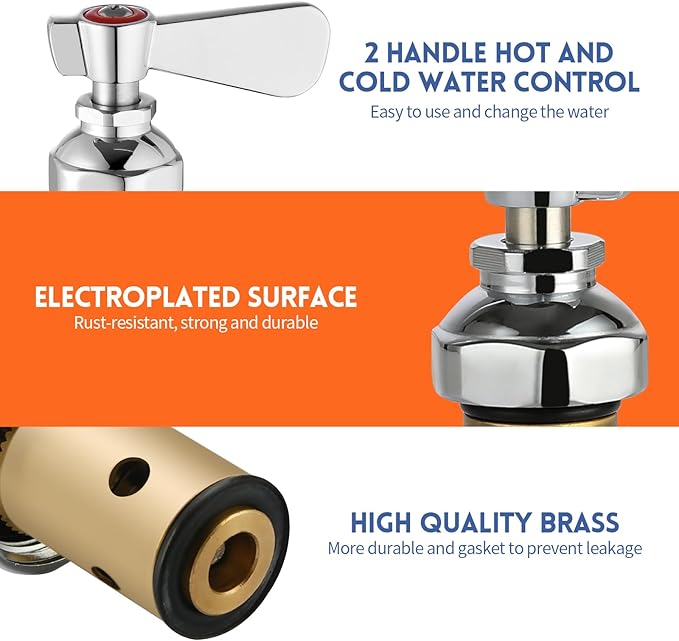 43" Height Commercial Kitchen Sink Faucet Wall Mount with Pre-Rinse Sprayer, 8 inch Center Wall Mount Faucet with Spring Pull Down Sprayer and 12" Add-on Spout for Restaurant