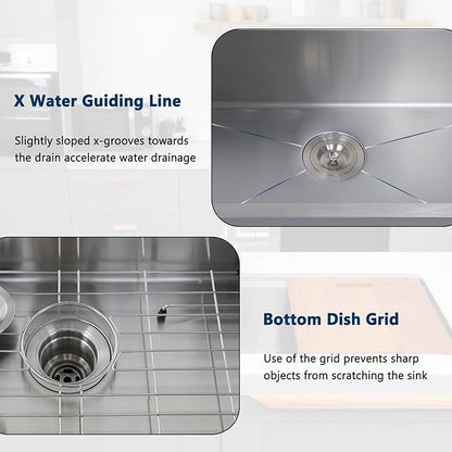 HOTIS 32 Inch Undermount Kitchen Sink Stainless Steel, 32" x 18" Single Bowl Undermount Workstation Sink, 16 Gauge Handmade Multifunction Chef Sink with Cutting Board & Accessories