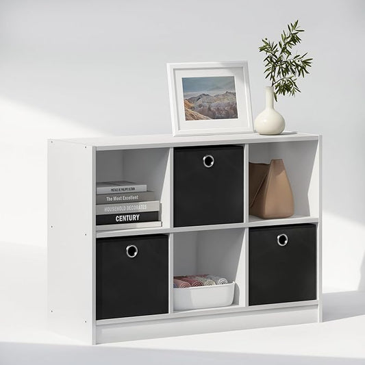 Furinno Cubic Closet Organizers and Storage, 6-Cube Closet Organizer with Bins, Open Shelf Storage, for Wardrobe, Bedroom, Living Room, White