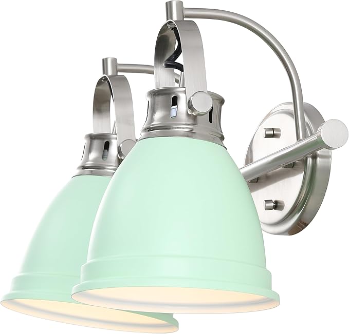 JONATHAN Y 16.25" Mint Green/Nickel 2-Light LED Vanity Light, Adjustable Wall Sconce for Bathroom Mirror, Farmhouse Bohemian Kitchen Light, Iron Black Bell Shade (JYL1115C)