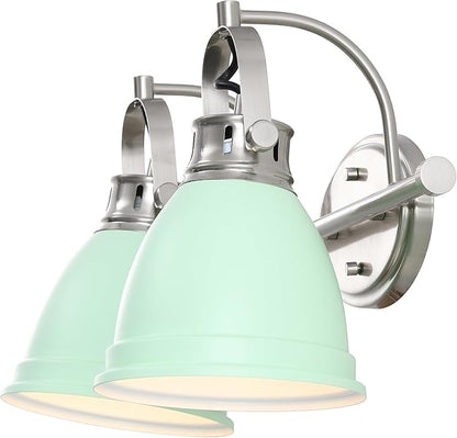 JONATHAN Y 16.25" Mint Green/Nickel 2-Light LED Vanity Light, Adjustable Wall Sconce for Bathroom Mirror, Farmhouse Bohemian Kitchen Light, Iron Black Bell Shade (JYL1115C)