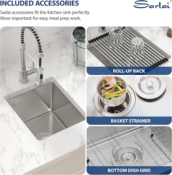 13 Bar Sink Undermount - Sarlai 13"x15" Undermount Sink Single Bowl 16 Gauge Stainless Steel 9 Inch Deep Bar Prep Sink Small Kitchen Sink