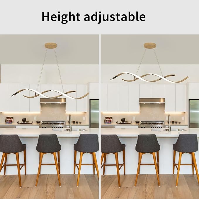 Dimmable Gold Chandelier for Dining Room, Adjustable Height Pendant Light Fixtures Over Table, Modern Kitchen Island Lighting, 42.9in 31W (Gold 42.9")