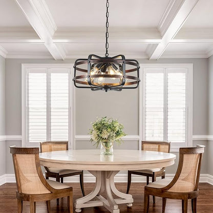 17.71" Modern Farmhouse Chandelier 4-Lights Cage Industrial Black Chandeliers for Dining Room Light Fixture Rustic Lantern Pendant Vintage Lighting Fixtures for Foyer Kitchen Entryway Living Room E26