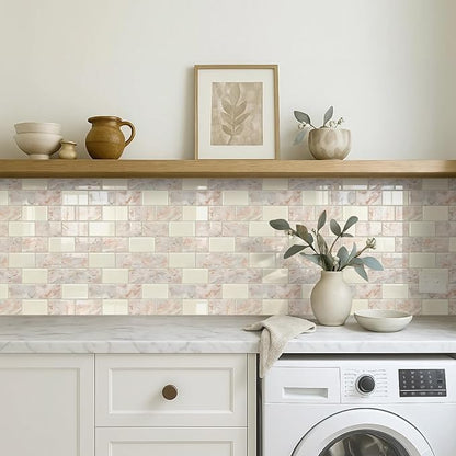 STICKGOO 10-Sheet Subway Tiles Peel and Stick Backsplash, Brown Marble Look Stick on Tiles Kitchen Backsplash (Thicker Design)