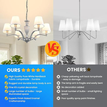 WJShome 29" Farmhouse Chandelier, 6-Light Dining Room Light Fixture/Chandelier Over Table, Rustic Vintage Kitchen Island Lighting, Modern Silver Hanging Pendant Lights for Living Room, Bedroom, Foyer