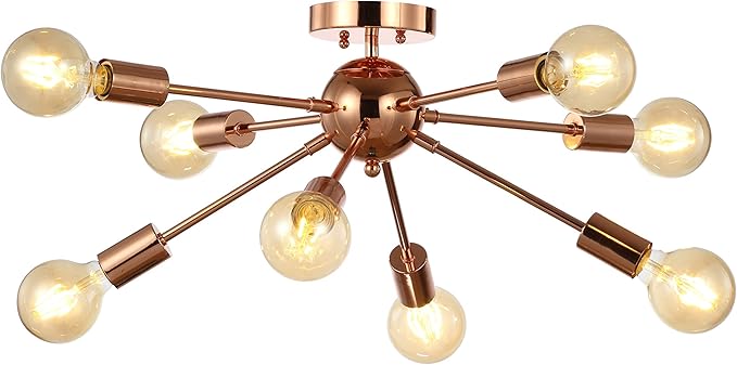 JONATHAN Y 30.5" Copper 8-Light Iron Sputnik Flush-Mount, Mid-Century Modern Space Age Ceiling Light for Low Ceilings, Glam Decor, ETL Listed, LED Bulbs Included JYL7459A