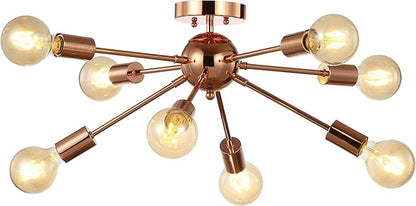 JONATHAN Y 30.5" Copper 8-Light Iron Sputnik Flush-Mount, Mid-Century Modern Space Age Ceiling Light for Low Ceilings, Glam Decor, ETL Listed, LED Bulbs Included JYL7459A