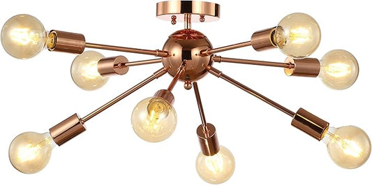 JONATHAN Y 30.5" Copper 8-Light Iron Sputnik Flush-Mount, Mid-Century Modern Space Age Ceiling Light for Low Ceilings, Glam Decor, ETL Listed, LED Bulbs Included JYL7459A