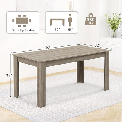 63-Inch Dining Table for 4-6 People, Rectangular Wooden Kitchen Table, L-Shaped Legs, 330 LBS Weight Capacity, Modern Farmhouse Dinette Table for Restaurant, Living Room, Family (Oak)