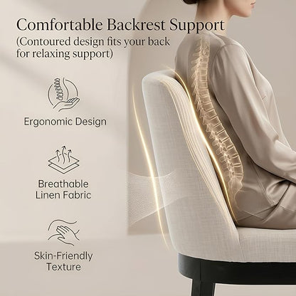 HNY Modern Dining Chairs Set of 6 with Comfortable Back Support, Farmhouse Soft Linen Upholstered Dining Room Chairs with Black Solid Wood Legs, Armless Kitchen Side Chairs for Living Room, Beige