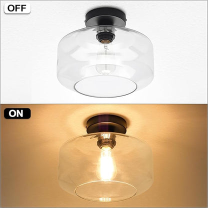 MAXvolador Industrial Semi Flush Mount Ceiling Light Extra Large, Clear Glass Pendant Lamp Shade, Vintage Hanging Light Fixtures, Lighting for Hallway