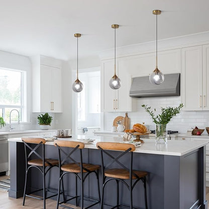 KCO Lighting Modern 1-Light Globe Pendant Light Mid Century Large Single Smoke Glass Hanging Light Brushed Brass Adjustable Pendant Light Fixture for Living Room Kitchen Island